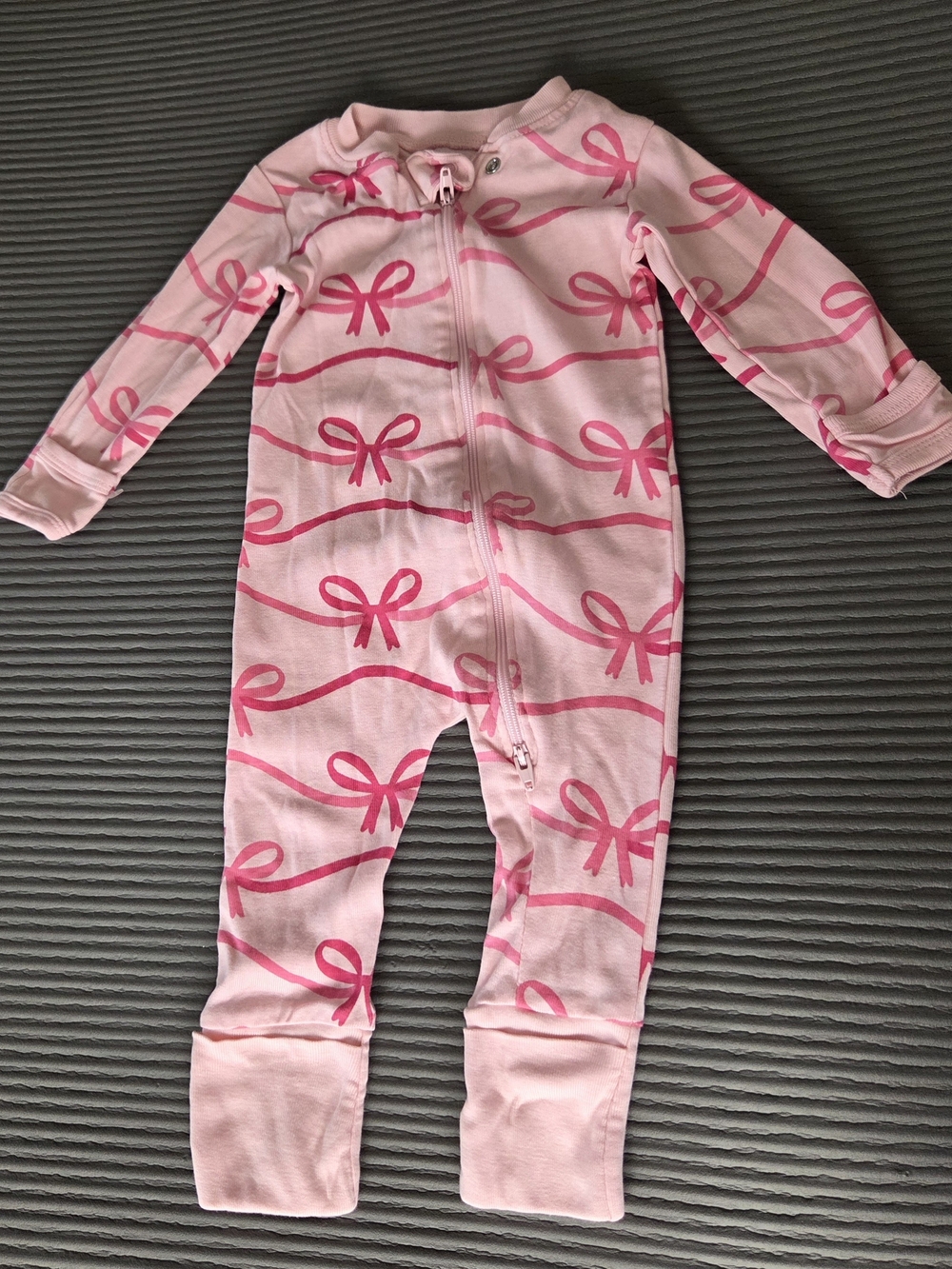 Paris Hilton Pink Bow-Print Footie One-Piece 3-6M Zip, Cotton
